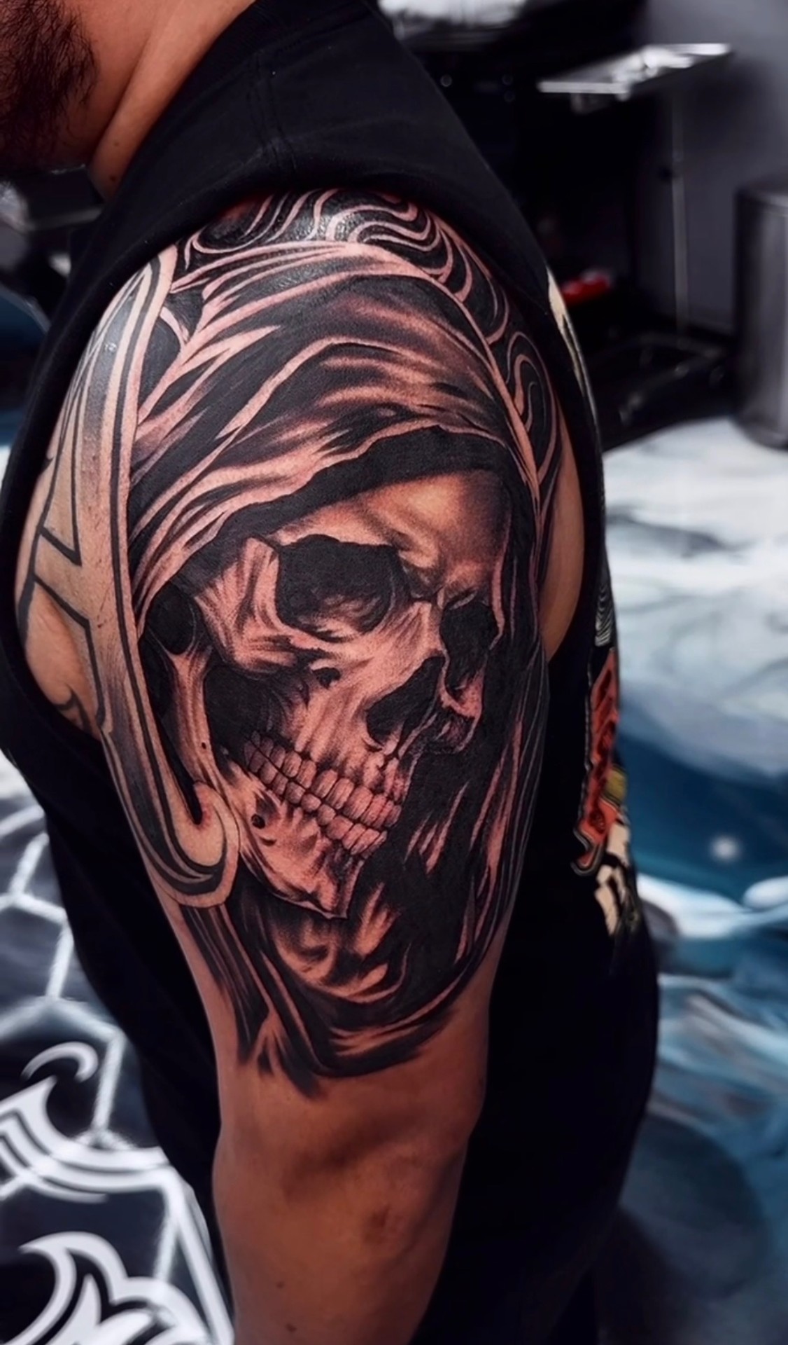 Full back piece tattoo with intricate detail